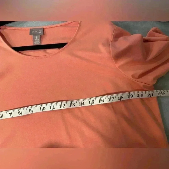 Chicos Coral Short Pleated Sleeve Round Neck Soft Stretchy Tee Size L - Picture 9 of 13